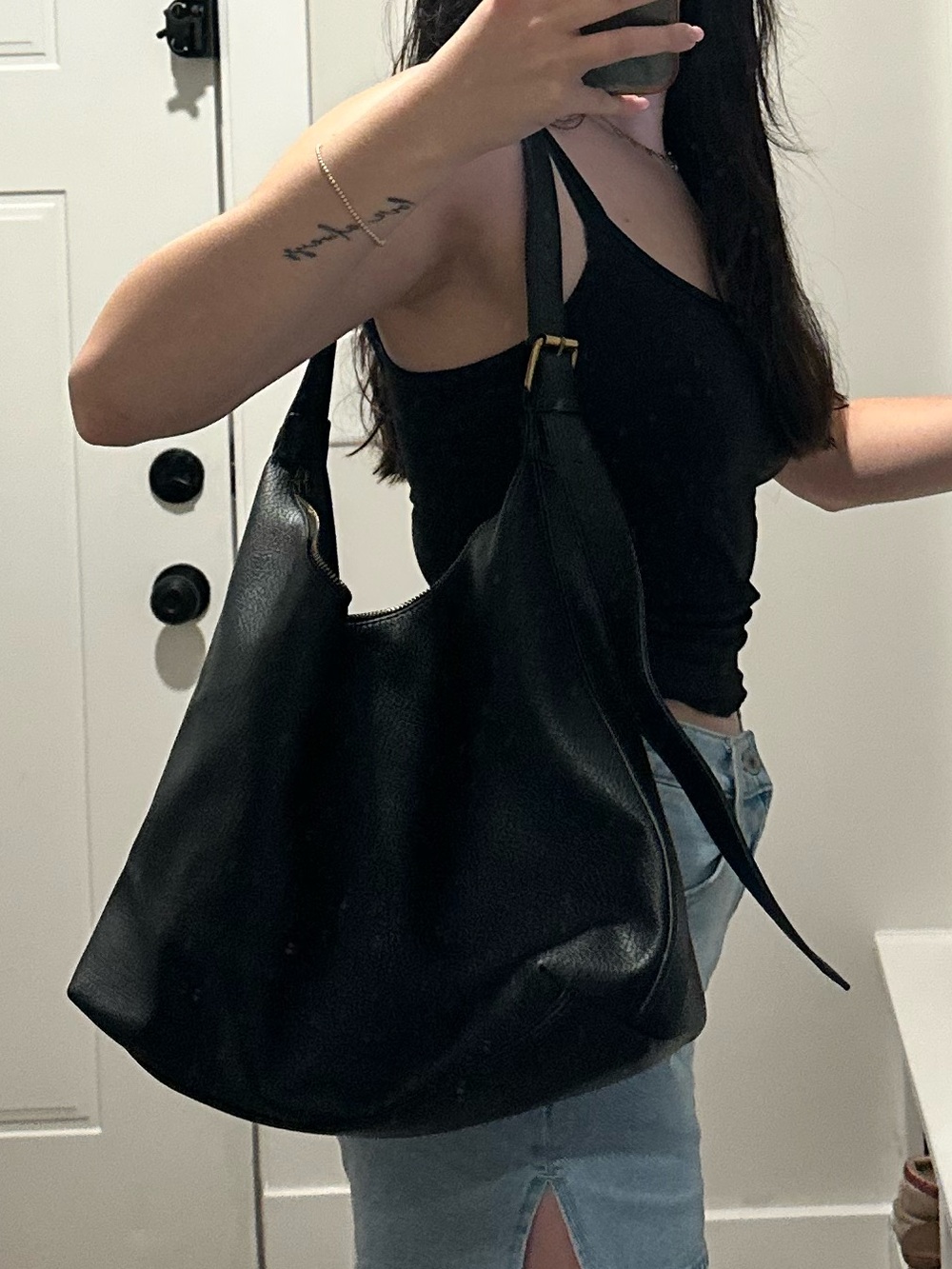 Black Leather Tote Bag - Classic Everyday Tote